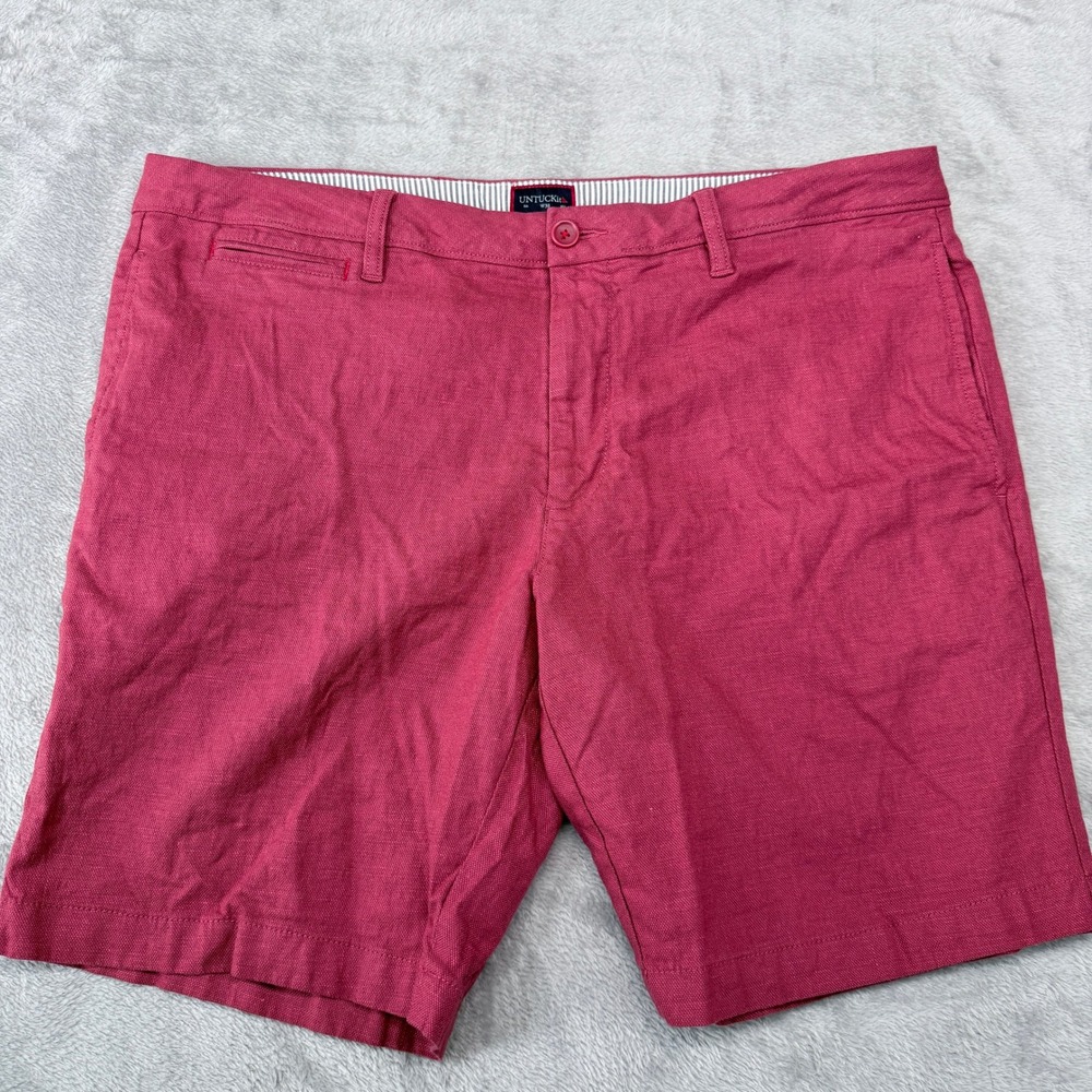 UNTUCKit Flat Front Chino Shorts Mens Size 38 Red Linen Cotton Blend Stretch
